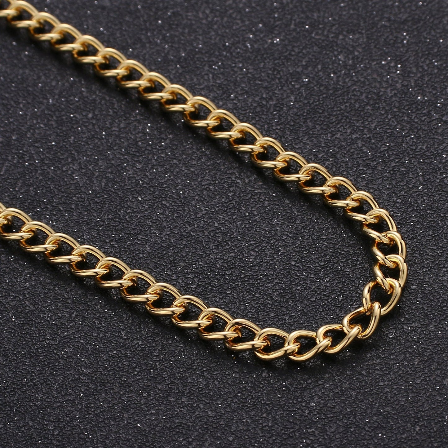 24K Gold Chunky Curb Chain by Yard, Cuban Curb Chain by Foot, Wholesale bulk Roll Chain for Jewelry Making Width 5mm, 282