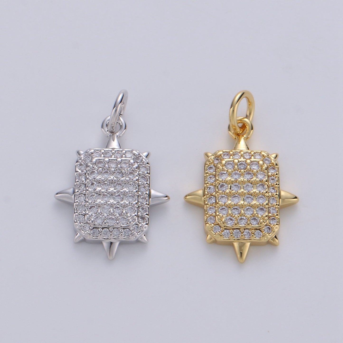 Gold Square Stud Charm, Micro Pave Cz Geometric Pendant, 20x14mm geometric Square charm for necklace earring bracelet supply