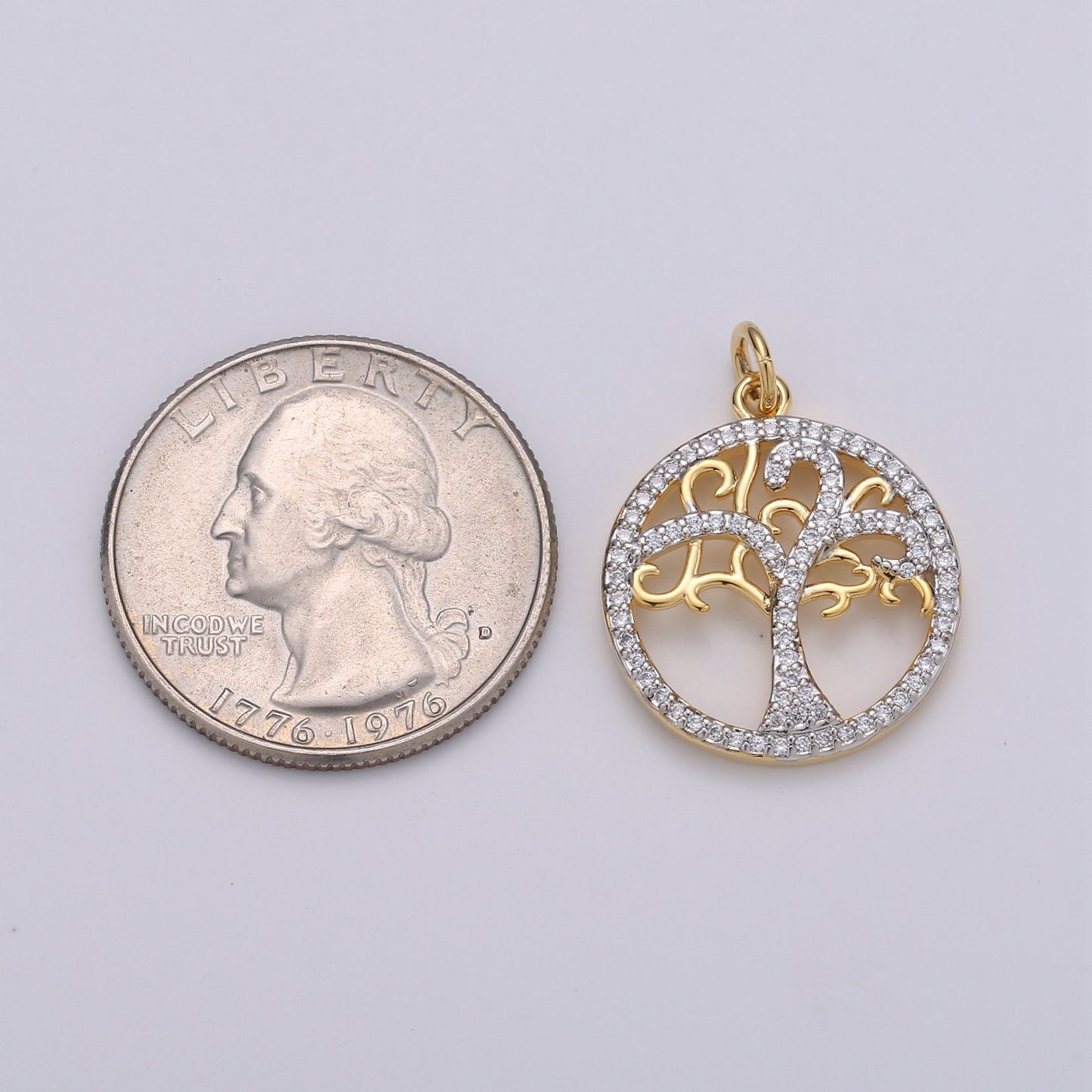 Micro Pave Silver Tree Of Life, Tree Of Life Pendant, Yoga Pendant, Gold Yoga Charms, Jewelry Making Findings