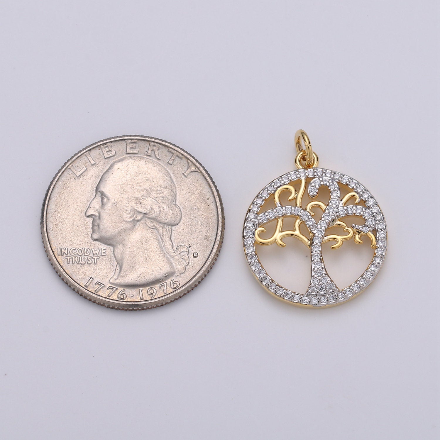 Micro Pave Silver Tree Of Life, Tree Of Life Pendant, Yoga Pendant, Gold Yoga Charms, Jewelry Making Findings