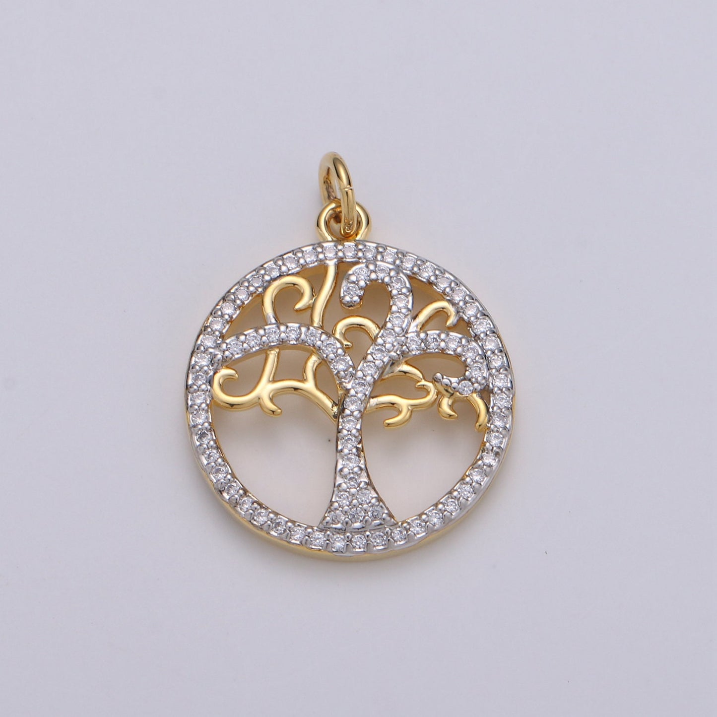 Micro Pave Silver Tree Of Life, Tree Of Life Pendant, Yoga Pendant, Gold Yoga Charms, Jewelry Making Findings