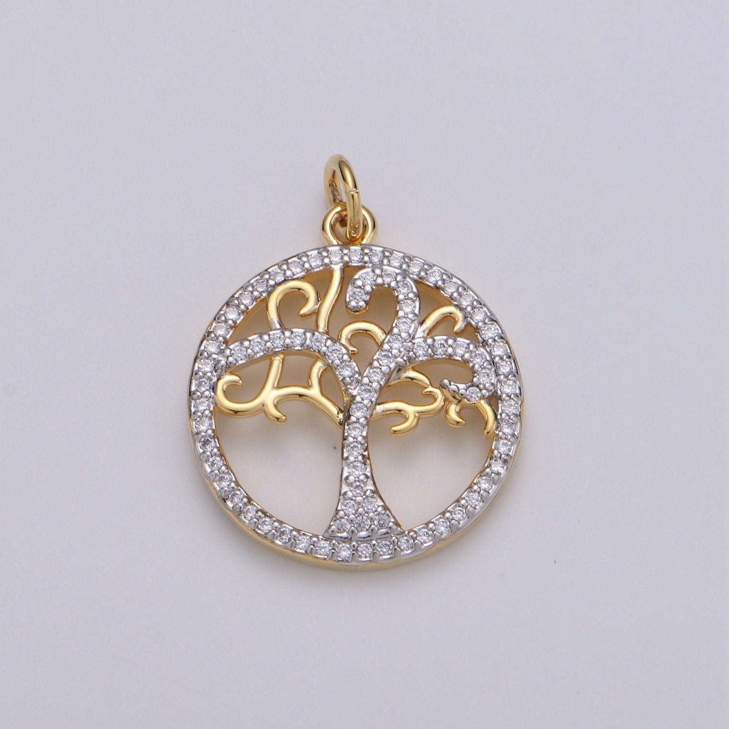 Micro Pave Silver Tree Of Life, Tree Of Life Pendant, Yoga Pendant, Gold Yoga Charms, Jewelry Making Findings