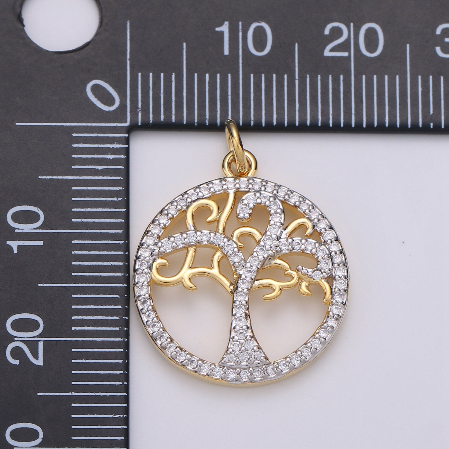 Micro Pave Silver Tree Of Life, Tree Of Life Pendant, Yoga Pendant, Gold Yoga Charms, Jewelry Making Findings