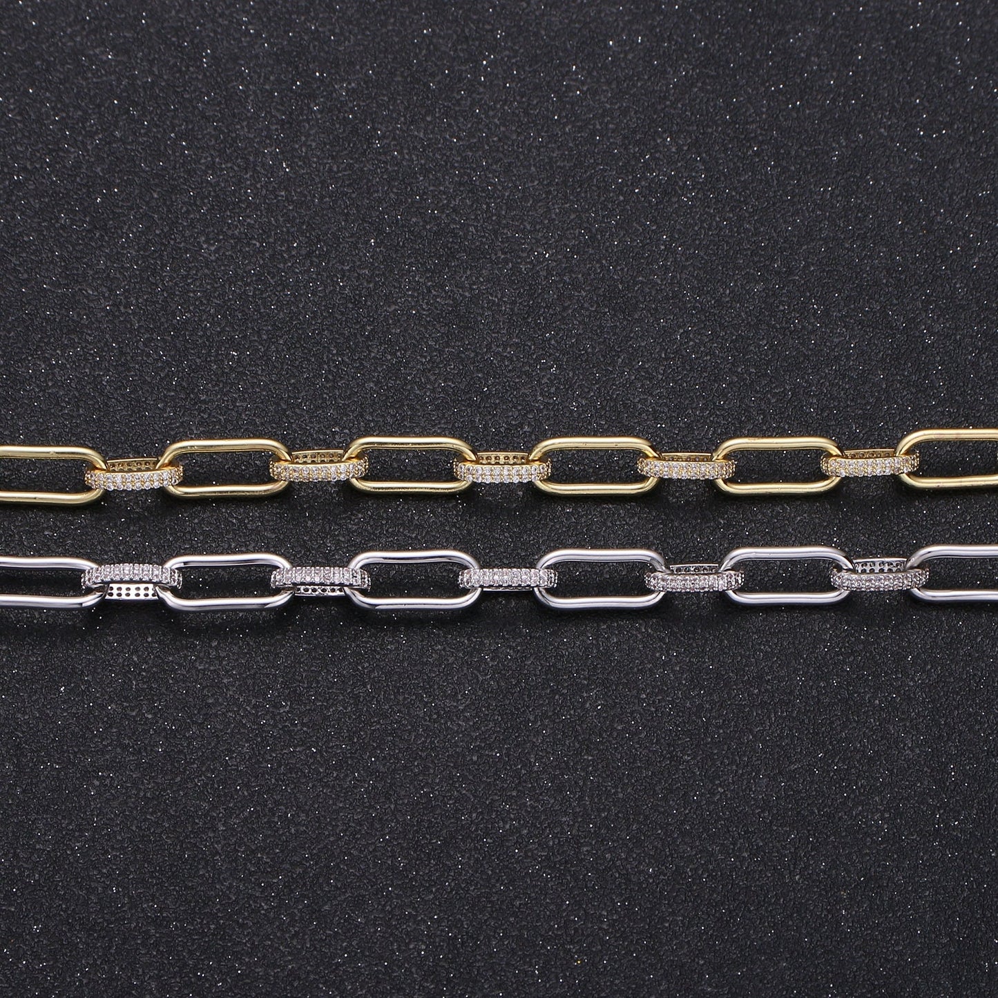 Gold Micro Pave Chain CZ Paper Clip Chain Specialty Link Cable Chain Cubic ClearChain Chunky Chain Size 7.5x17;5mm RC 293,294, O67, O68