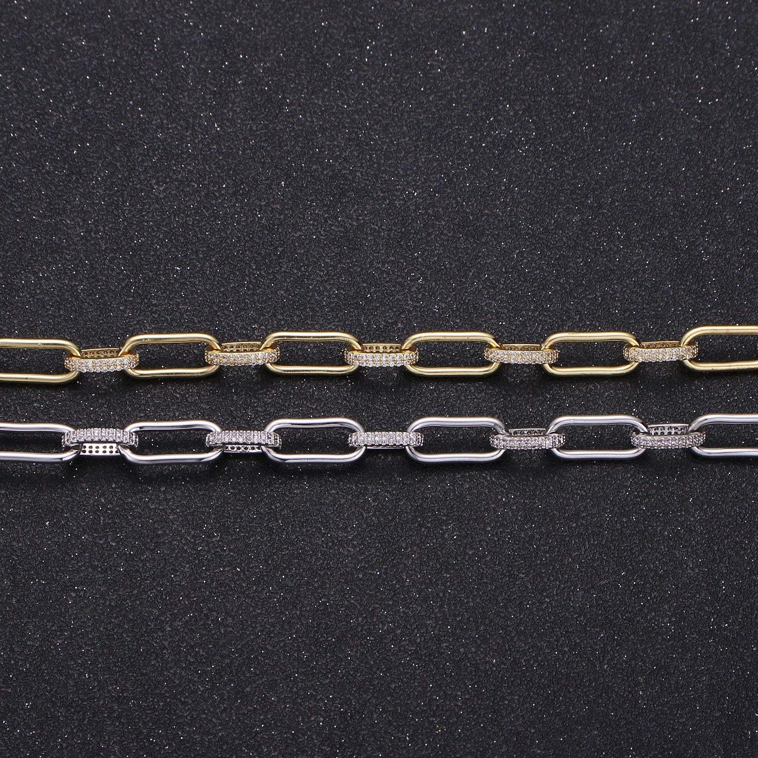 Gold Micro Pave Chain CZ Paper Clip Chain Specialty Link Cable Chain Cubic ClearChain Chunky Chain Size 7.5x17;5mm RC 293,294, O67, O68