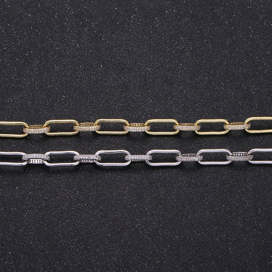 Gold Micro Pave Chain CZ Paper Clip Chain Specialty Link Cable Chain Cubic ClearChain Chunky Chain Size 7.5x17;5mm RC 293,294, O67, O68