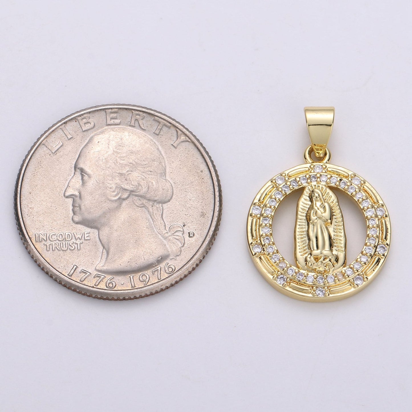 Round Gold Hollow Virgin Mother Mary Pendant Catholic Baptism Micro Pave Lady Guadalupe Charm Medallion Religious Jewelry Craft