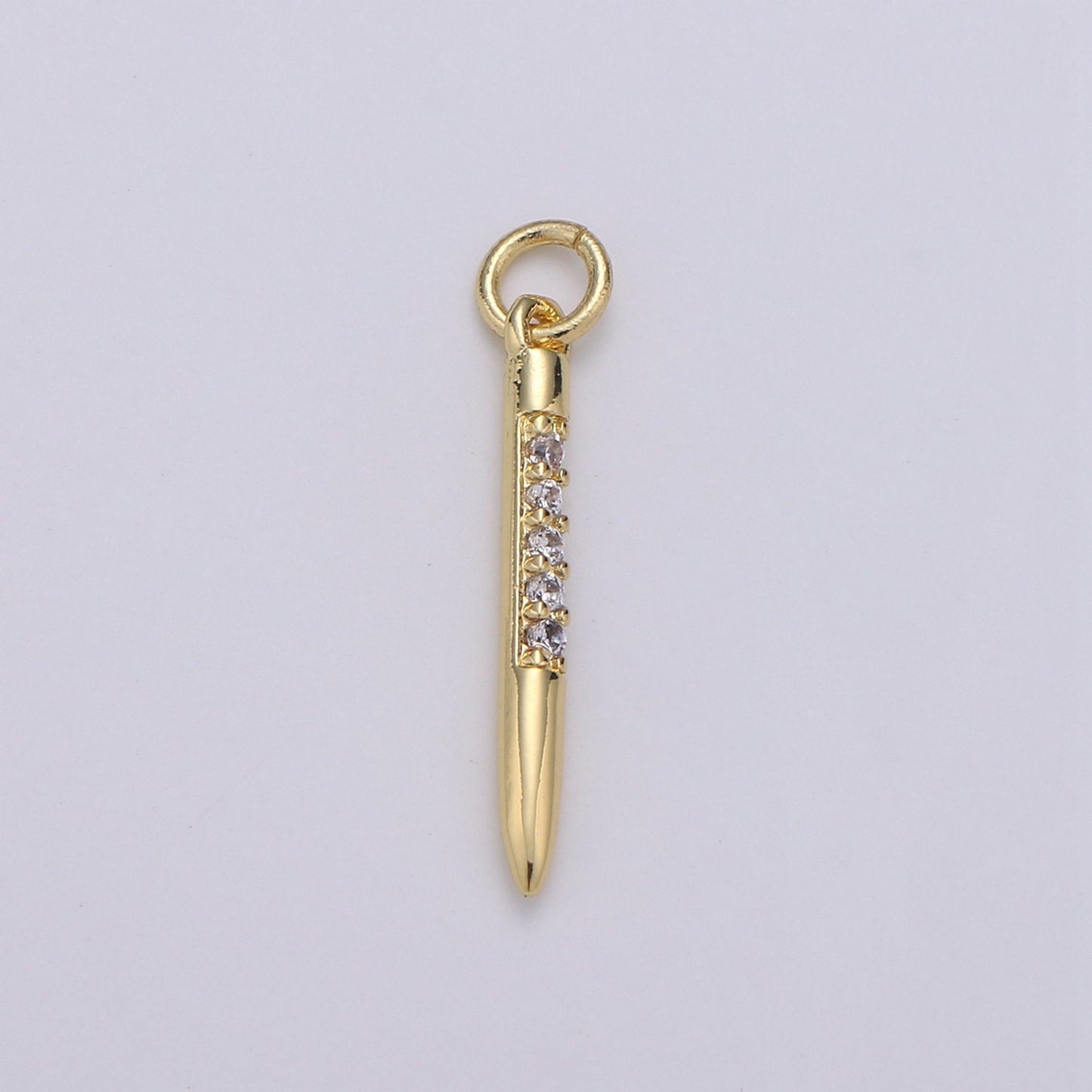 1pc 24k Gold Micro Pave CZ Bullet Pendant , Clear Micro Pave CZ Charm, Pendant, Silver Charm For DIY Jewelry 1650,1651