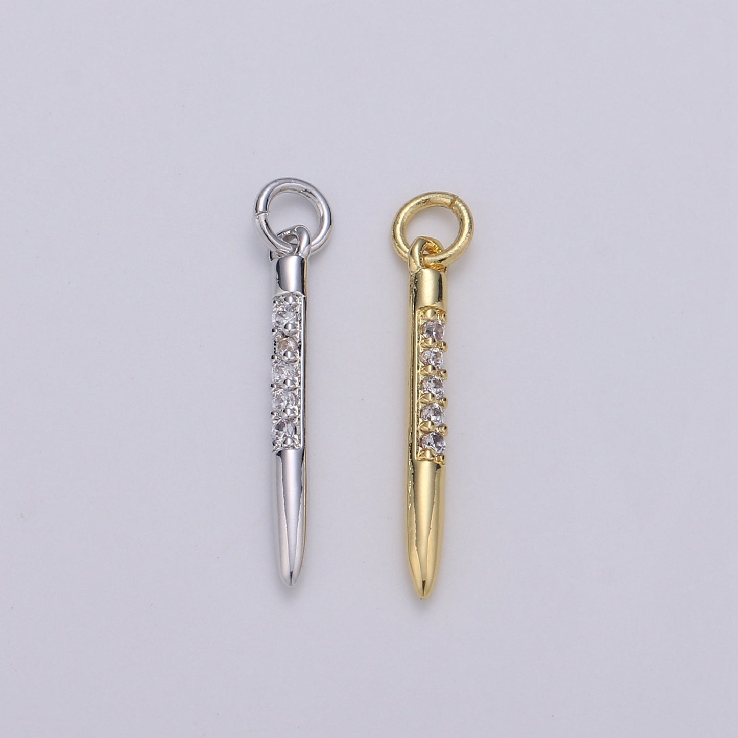 1pc 24k Gold Micro Pave CZ Bullet Pendant , Clear Micro Pave CZ Charm, Pendant, Silver Charm For DIY Jewelry 1650,1651