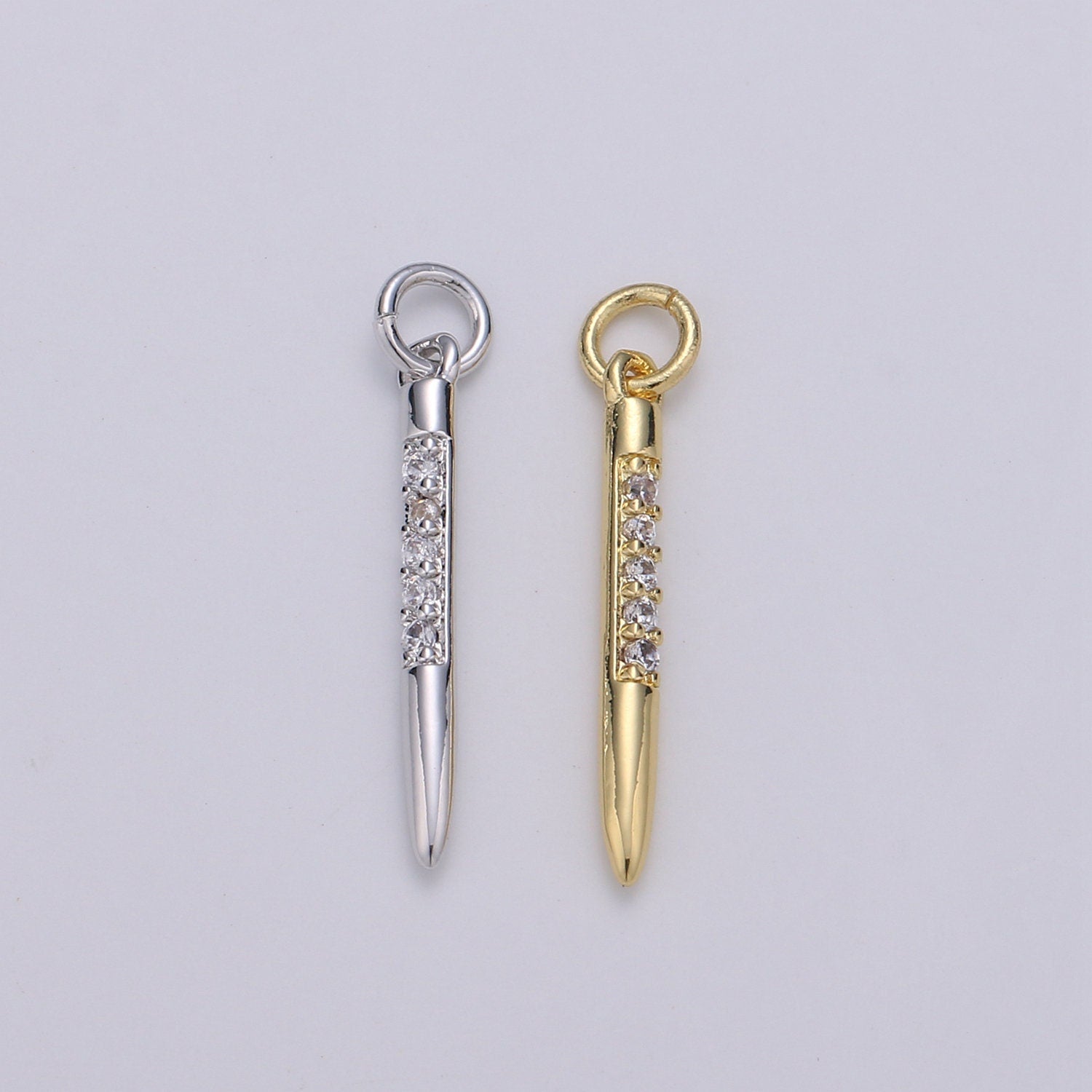 1pc 24k Gold Micro Pave CZ Bullet Pendant , Clear Micro Pave CZ Charm, Pendant, Silver Charm For DIY Jewelry 1650,1651