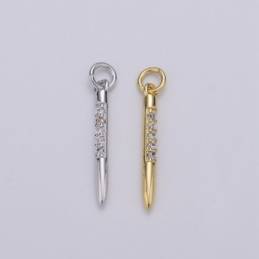 1pc 24k Gold Micro Pave CZ Bullet Pendant , Clear Micro Pave CZ Charm, Pendant, Silver Charm For DIY Jewelry 1650,1651