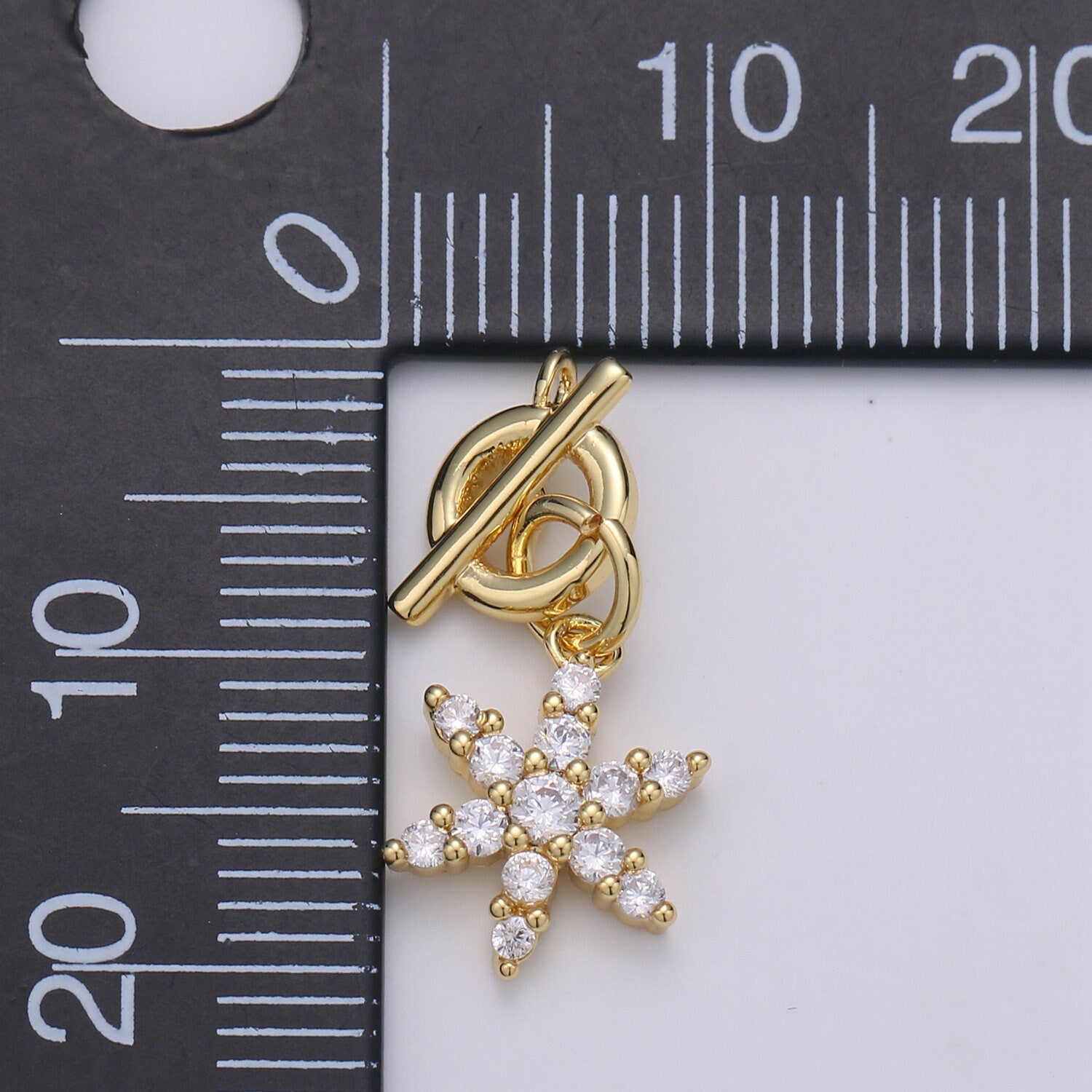 1pc 14k Gold Micro Pave CZ Clear Snow Flake Pendant Charm, Micro Pave CZ Flower Pendant Charm, Pendant, For DIY Jewelry