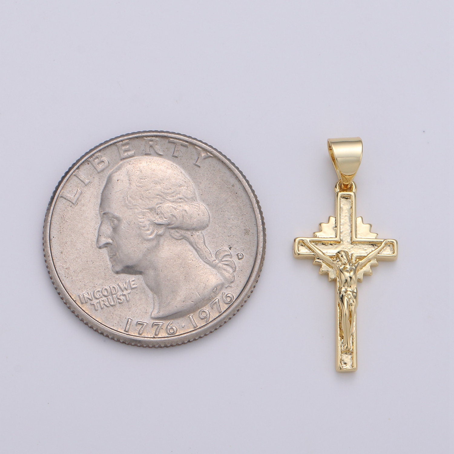 Gold Cross Pendant, crucifix cross charm Jesus Pendant Religious Necklace Pendant, 14k Gold Religious Jewelry Making, i-913