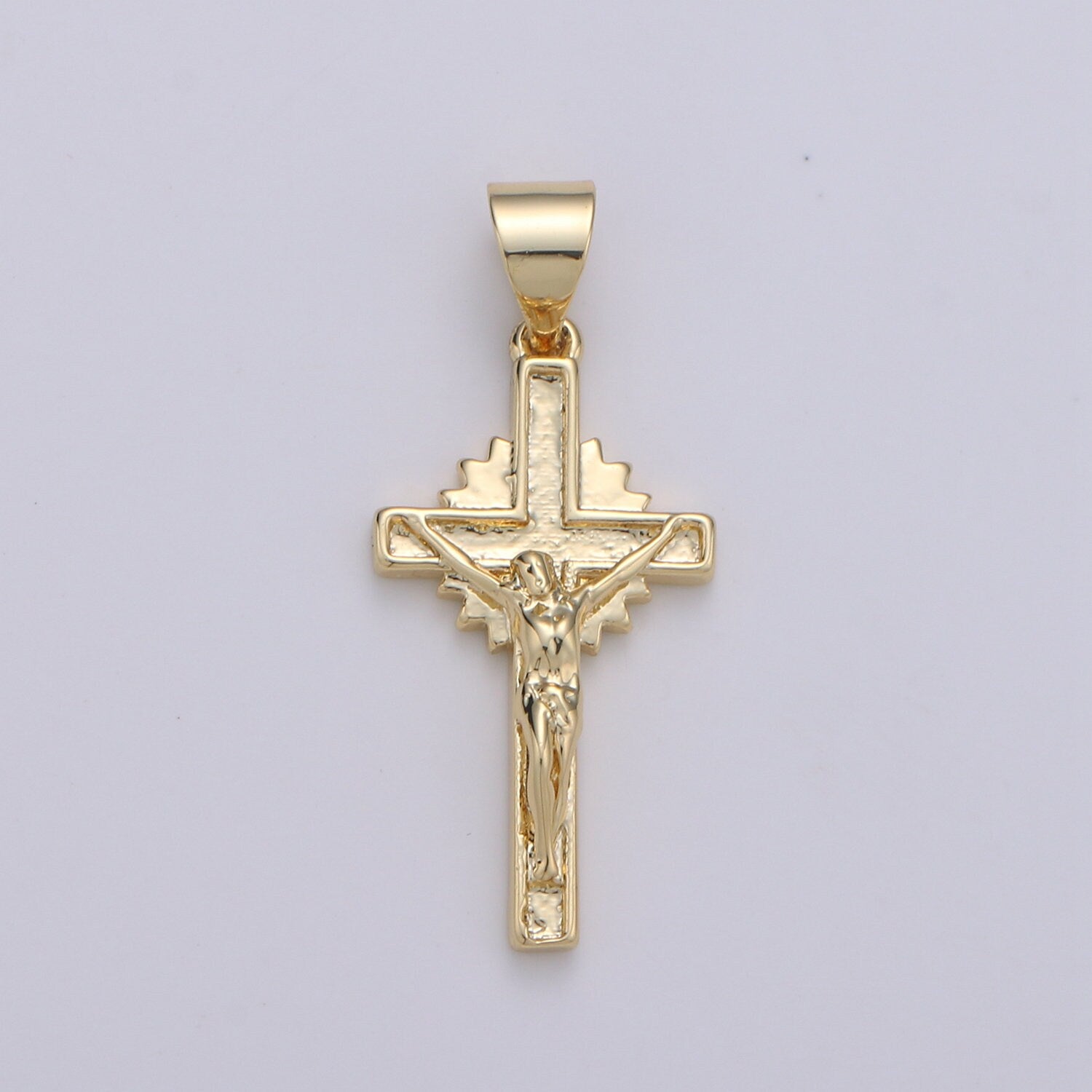 Gold Cross Pendant, crucifix cross charm Jesus Pendant Religious Necklace Pendant, 14k Gold Religious Jewelry Making, i-913