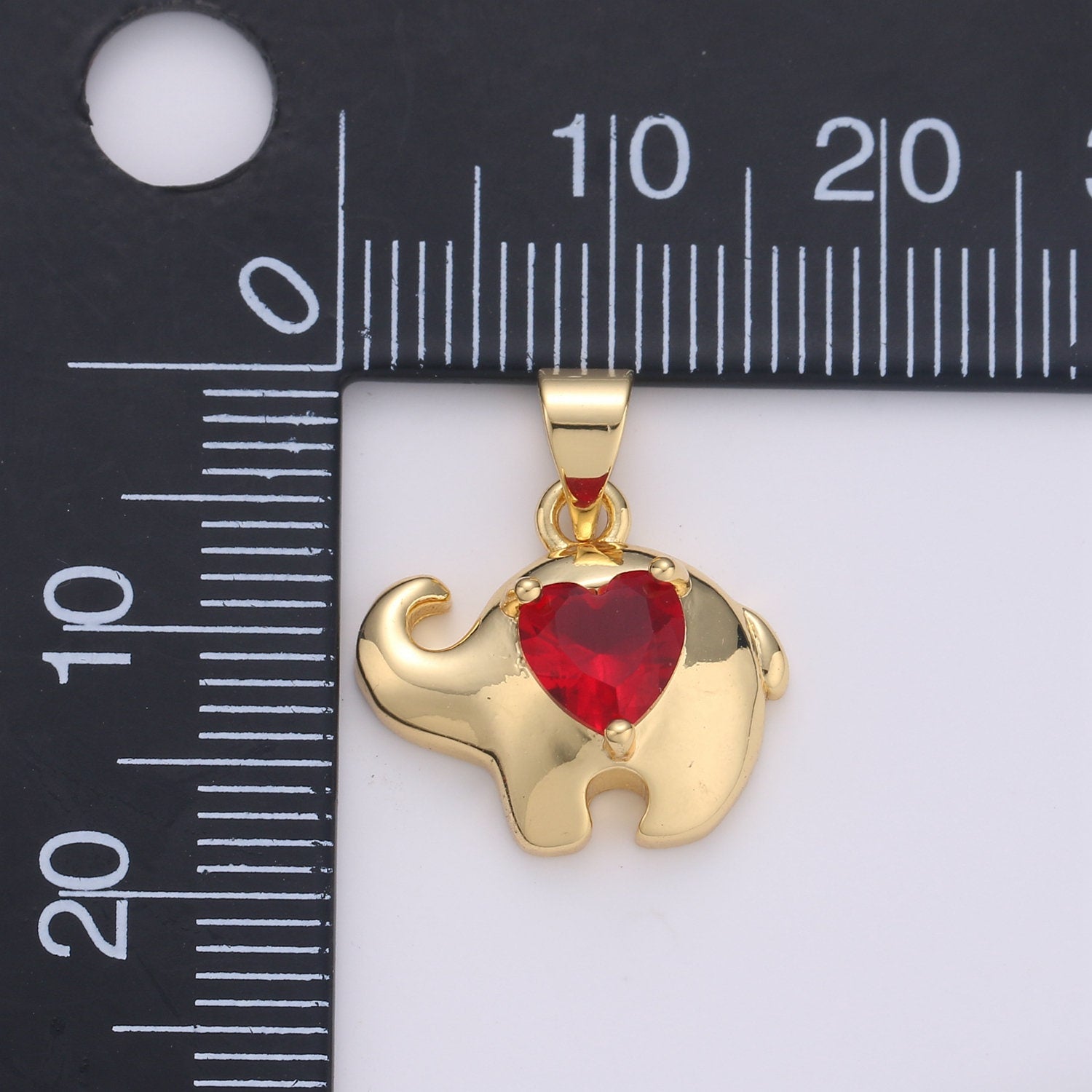 14k Gold Elephant lined Ruby Heart Pendant Charm , Elephant with red bead Pendant Charm, Pendant, For DIY Jewelry