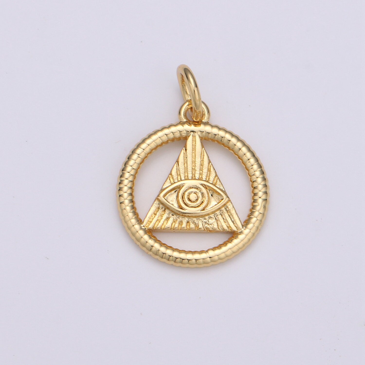 24k Gold and Silver Evil eye Triangle Charm, Circle Evil Eye Charm, , Gold Evil Eye Charm