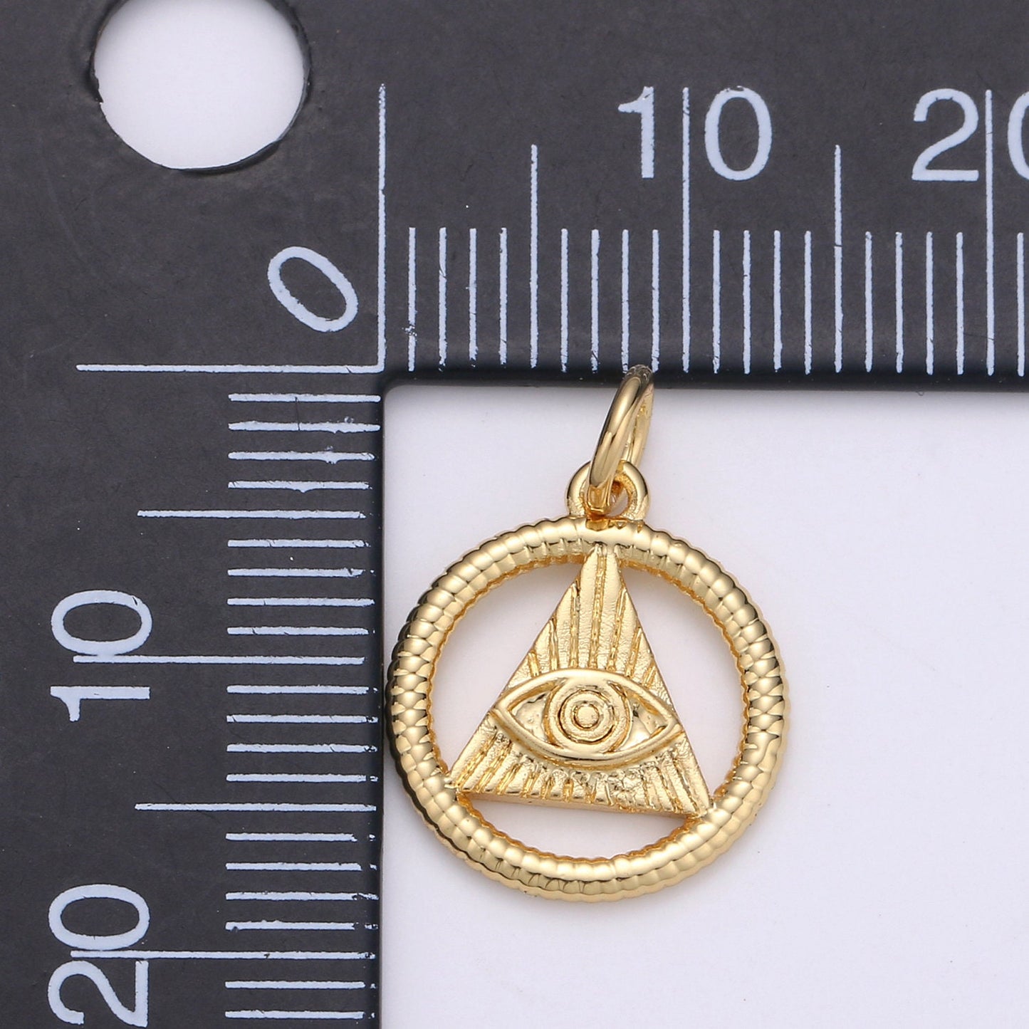 24k Gold and Silver Evil eye Triangle Charm, Circle Evil Eye Charm, , Gold Evil Eye Charm