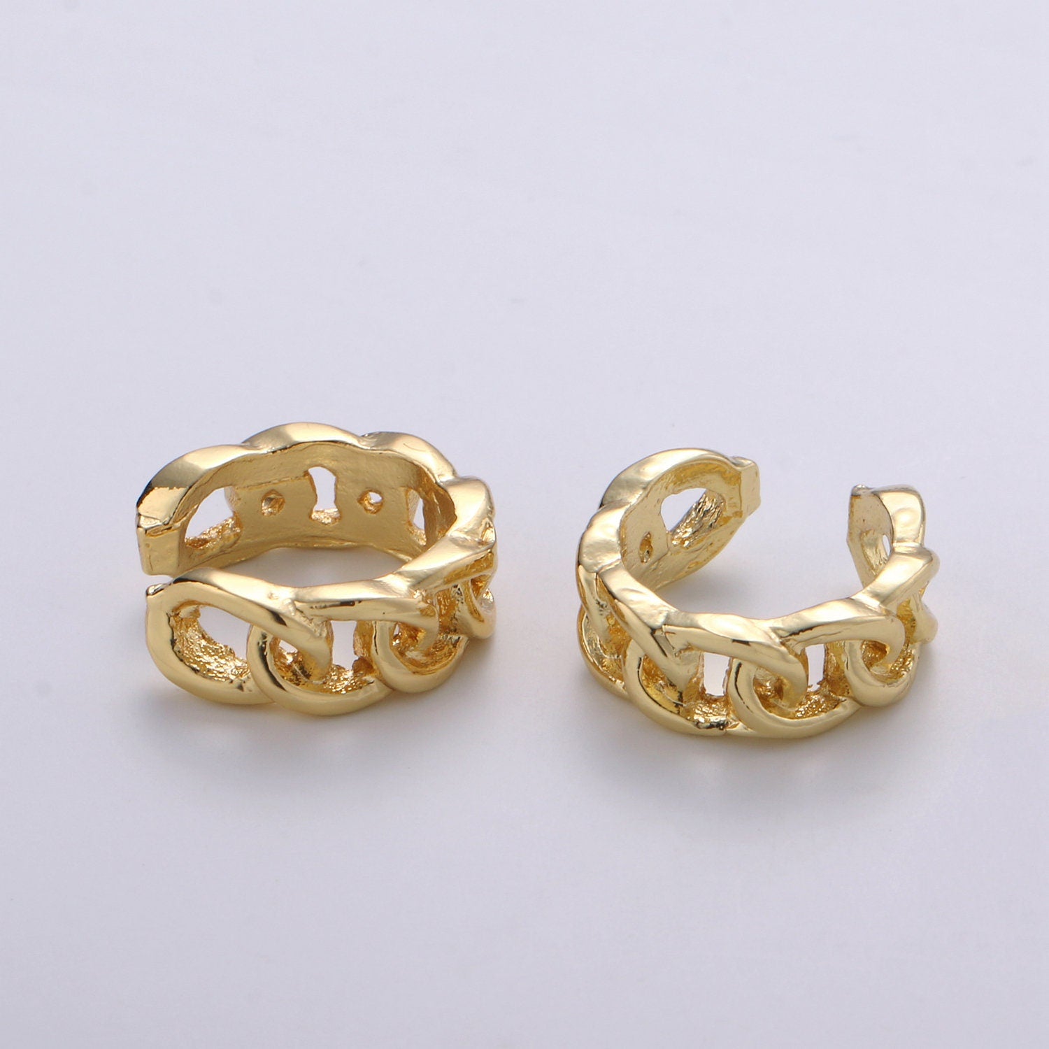 1Pcs 24K Gold Earcuff Earring, One Curb Chain Cuff, Nonpierced Earcuff for Cartilage, Single Earring, Minimalist ear cuff, EARCUFF- 79
