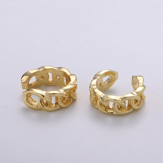 1Pcs 24K Gold Earcuff Earring, One Curb Chain Cuff, Nonpierced Earcuff for Cartilage, Single Earring, Minimalist ear cuff, EARCUFF- 79