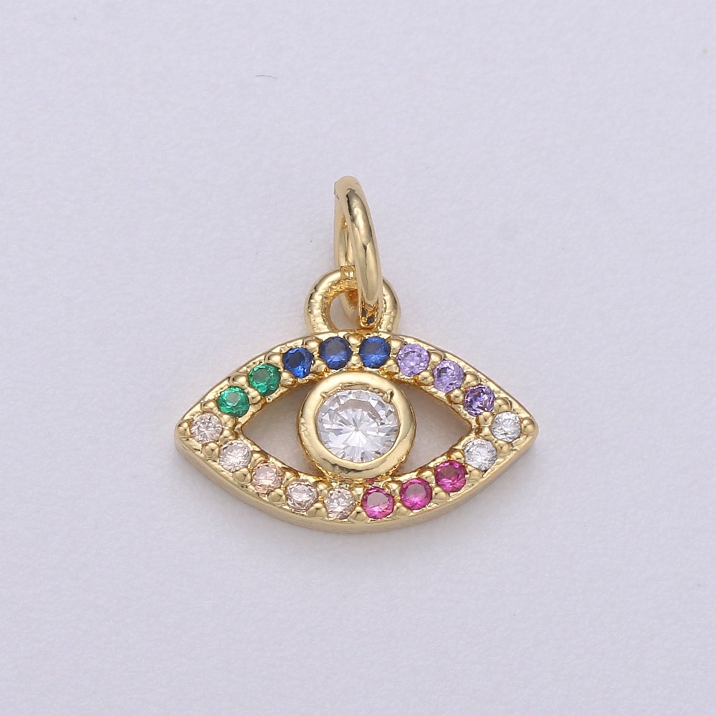 1pc Gold Evil Eye, Micro Pave Evil Eye Charm, Rainbow Cubic Charms, CZ Gold Evil Eye Charm, Dainty Minimalist Jewelry Supply Chgf 615