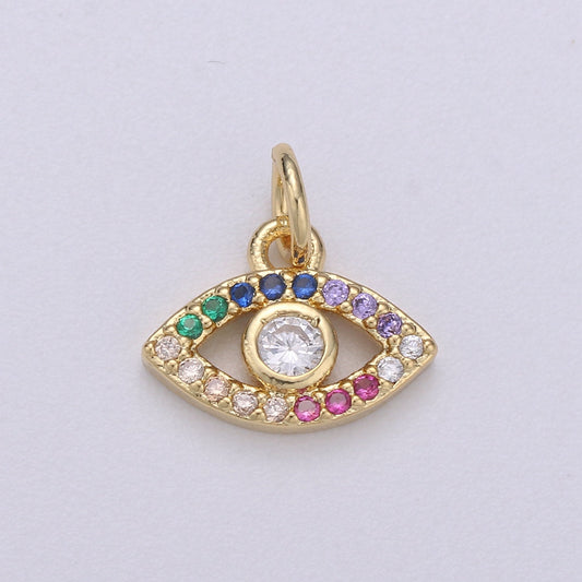 1pc Gold Evil Eye, Micro Pave Evil Eye Charm, Rainbow Cubic Charms, CZ Gold Evil Eye Charm, Dainty Minimalist Jewelry Supply Chgf 615