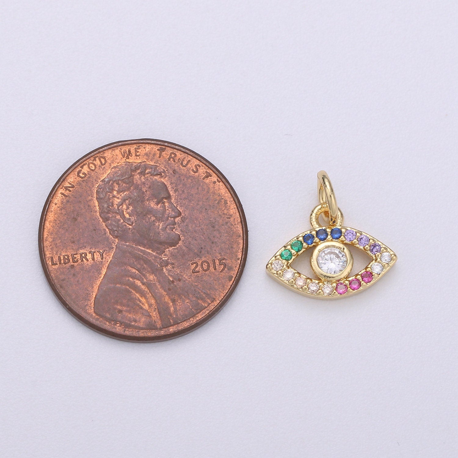 1pc Gold Evil Eye, Micro Pave Evil Eye Charm, Rainbow Cubic Charms, CZ Gold Evil Eye Charm, Dainty Minimalist Jewelry Supply Chgf 615
