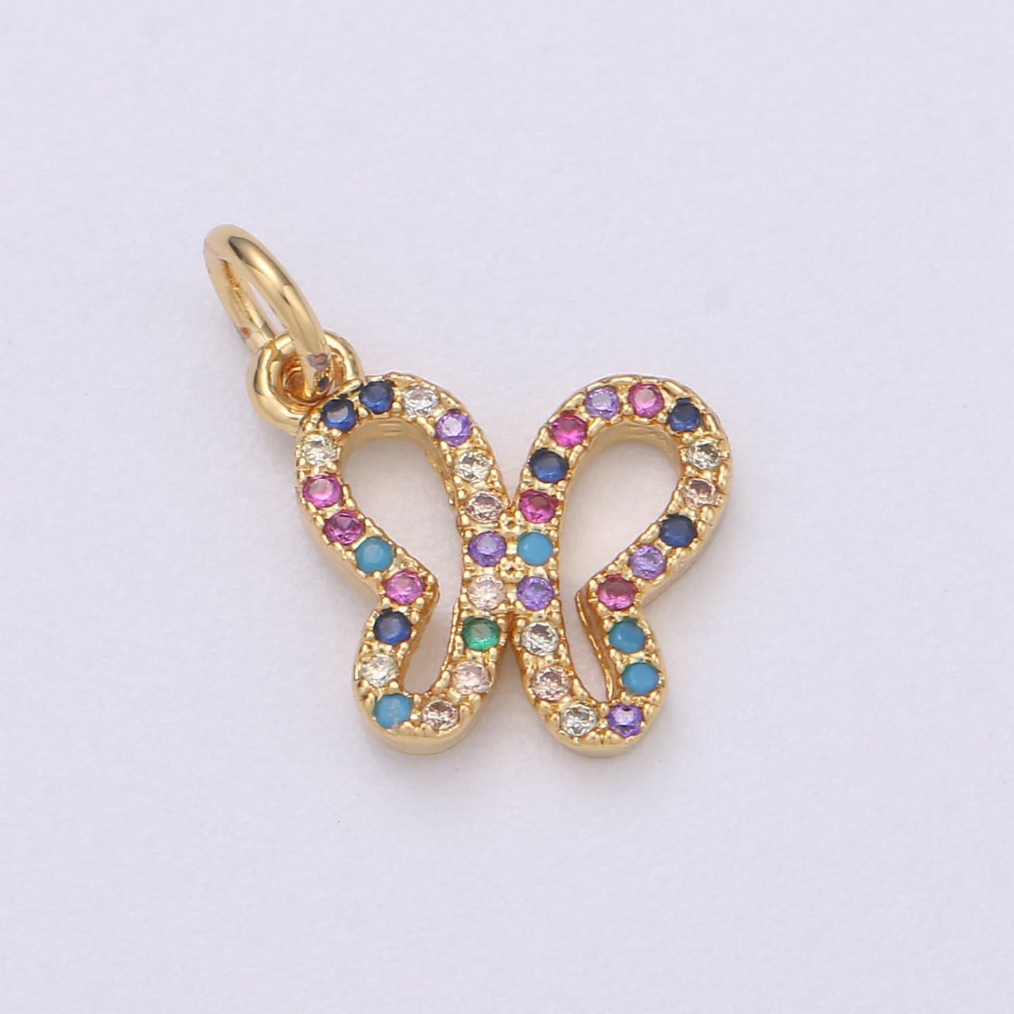 14k Gold Butterfly Charm Micro Pave Animal Charm, Rainbow Cubic Charms, CZ Gold Colorful Charm, Dainty Minimalist Jewelry Chgf 613
