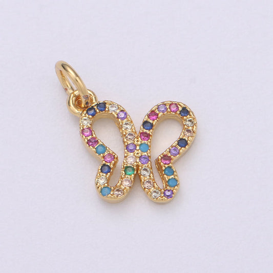 14k Gold Butterfly Charm Micro Pave Animal Charm, Rainbow Cubic Charms, CZ Gold Colorful Charm, Dainty Minimalist Jewelry Chgf 613