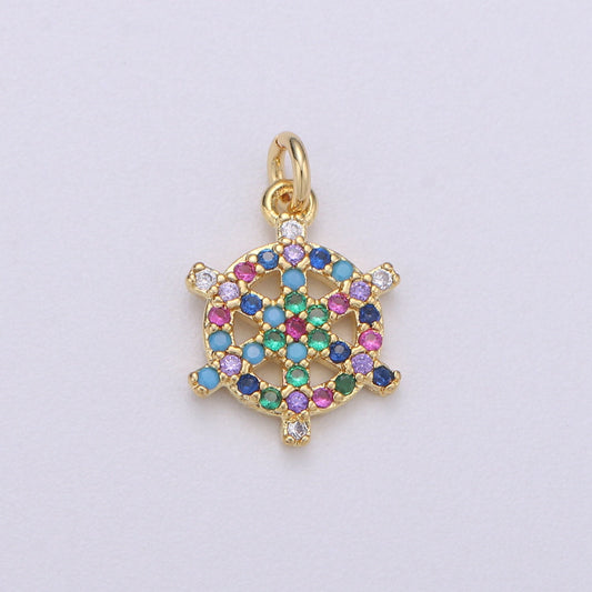 14k Gold Nautical Charm Micro Pave Sailor Charm, Rainbow Cubic Charms, CZ Gold Colorful Charm, Dainty Minimalist Jewelry Supply