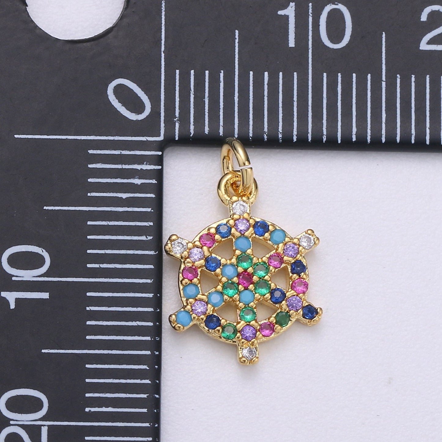 14k Gold Nautical Charm Micro Pave Sailor Charm, Rainbow Cubic Charms, CZ Gold Colorful Charm, Dainty Minimalist Jewelry Supply