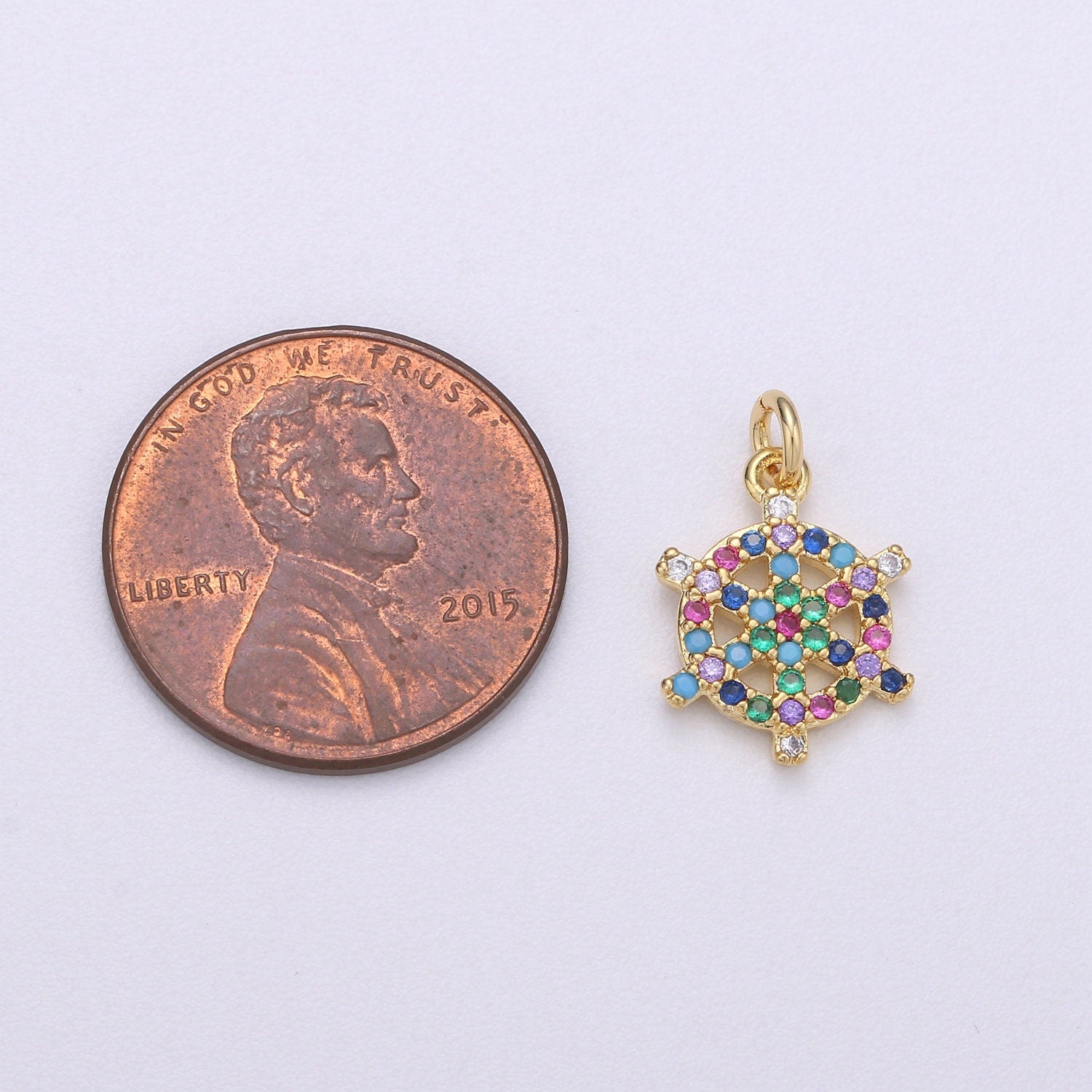 14k Gold Nautical Charm Micro Pave Sailor Charm, Rainbow Cubic Charms, CZ Gold Colorful Charm, Dainty Minimalist Jewelry Supply