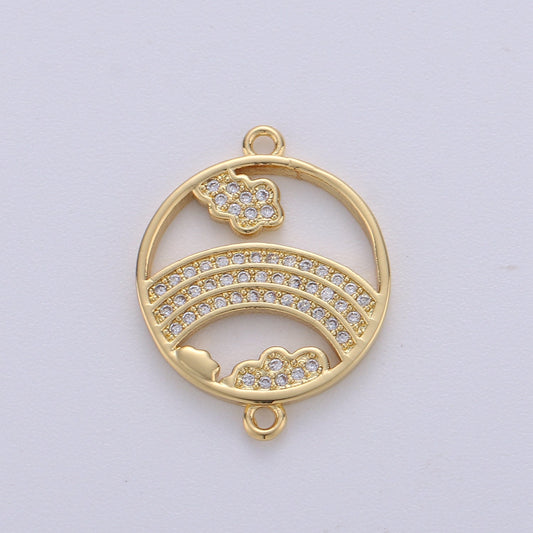 1pc 24k Gold Micro Pave CZ Rainbow Charm Connector Micro Pave CZ Rainbow Bracelet Connector For Bracelet Necklace Supply