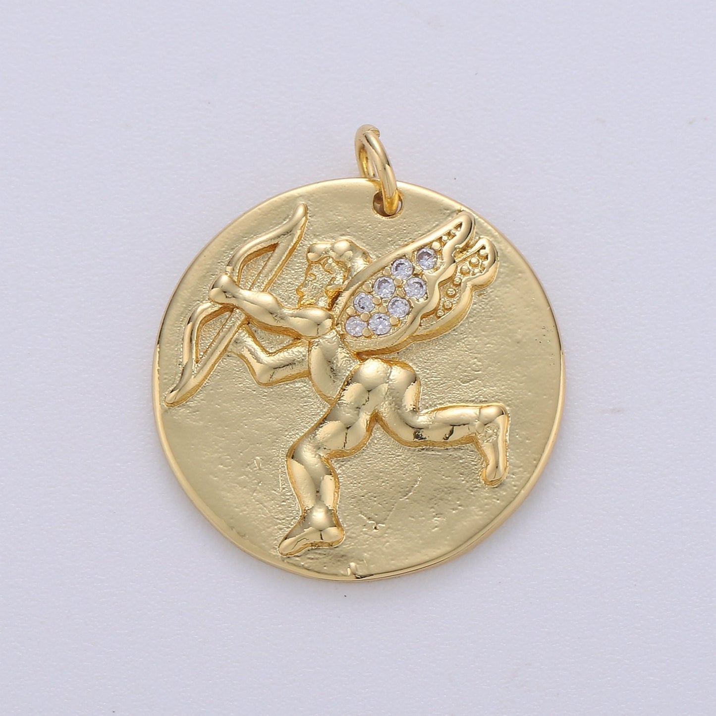14K Gold Cupid Charm- Medallion Cupid Pendant - Dainty Micro pave Charm - for Necklace Bracelet Earring Component, CHGF-1723