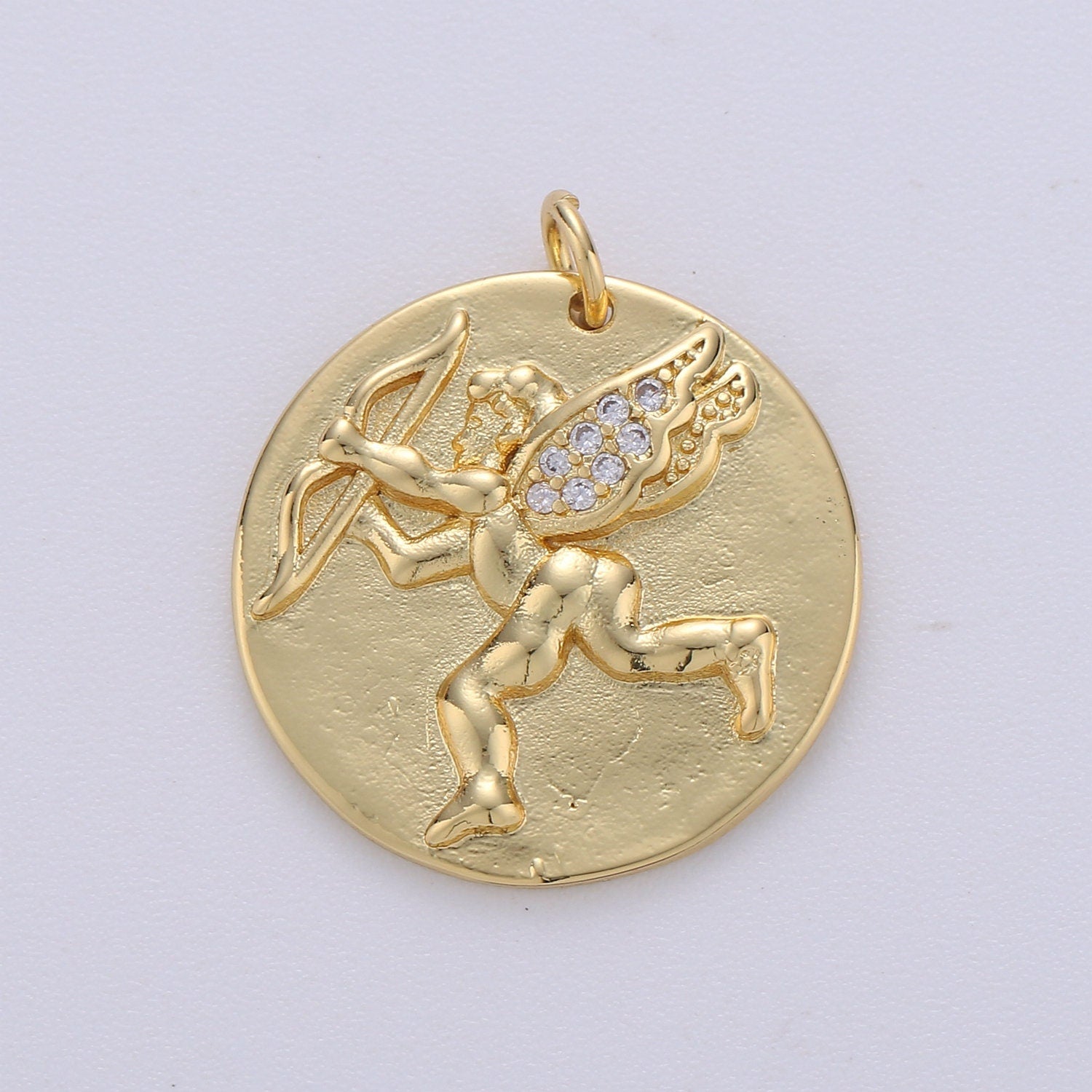 14K Gold Cupid Charm- Medallion Cupid Pendant - Dainty Micro pave Charm - for Necklace Bracelet Earring Component, CHGF-1723