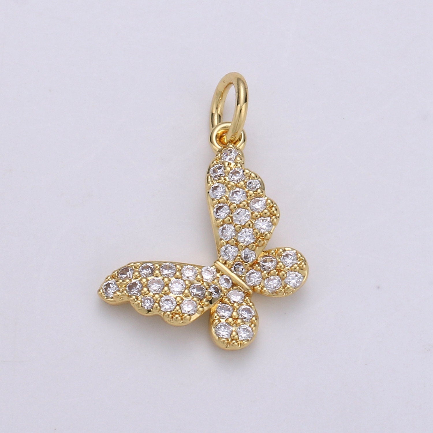Dainty 24k Gold and Silver Micro Pave Butterfly Charm, Cubic Zirconia Mariposa Pendant Charm, Charm,DIY Jewelry ch 1717