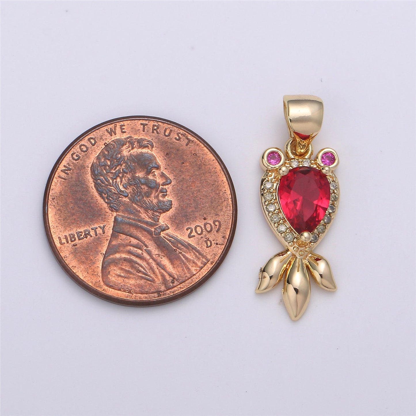 1pc 14k Gold Micro Pave CZ Gold Fish Pendant Charm, Red CZ Pendant Charm, Fish Pendant, For DIY Jewelry