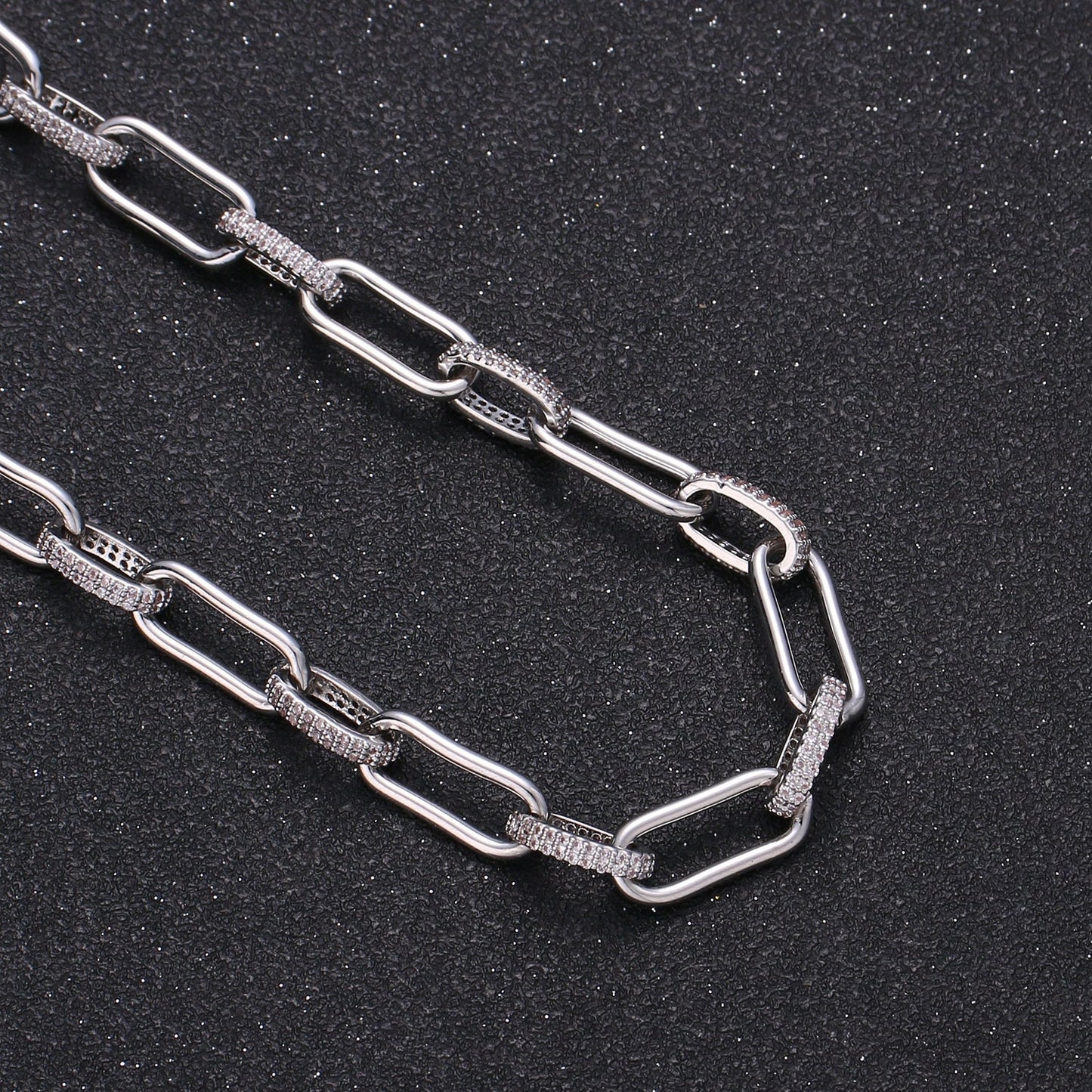 Gold Micro Pave Chain CZ Paper Clip Chain Specialty Link Cable Chain Cubic ClearChain Chunky Chain Size 7.5x17;5mm RC 293,294, O67, O68