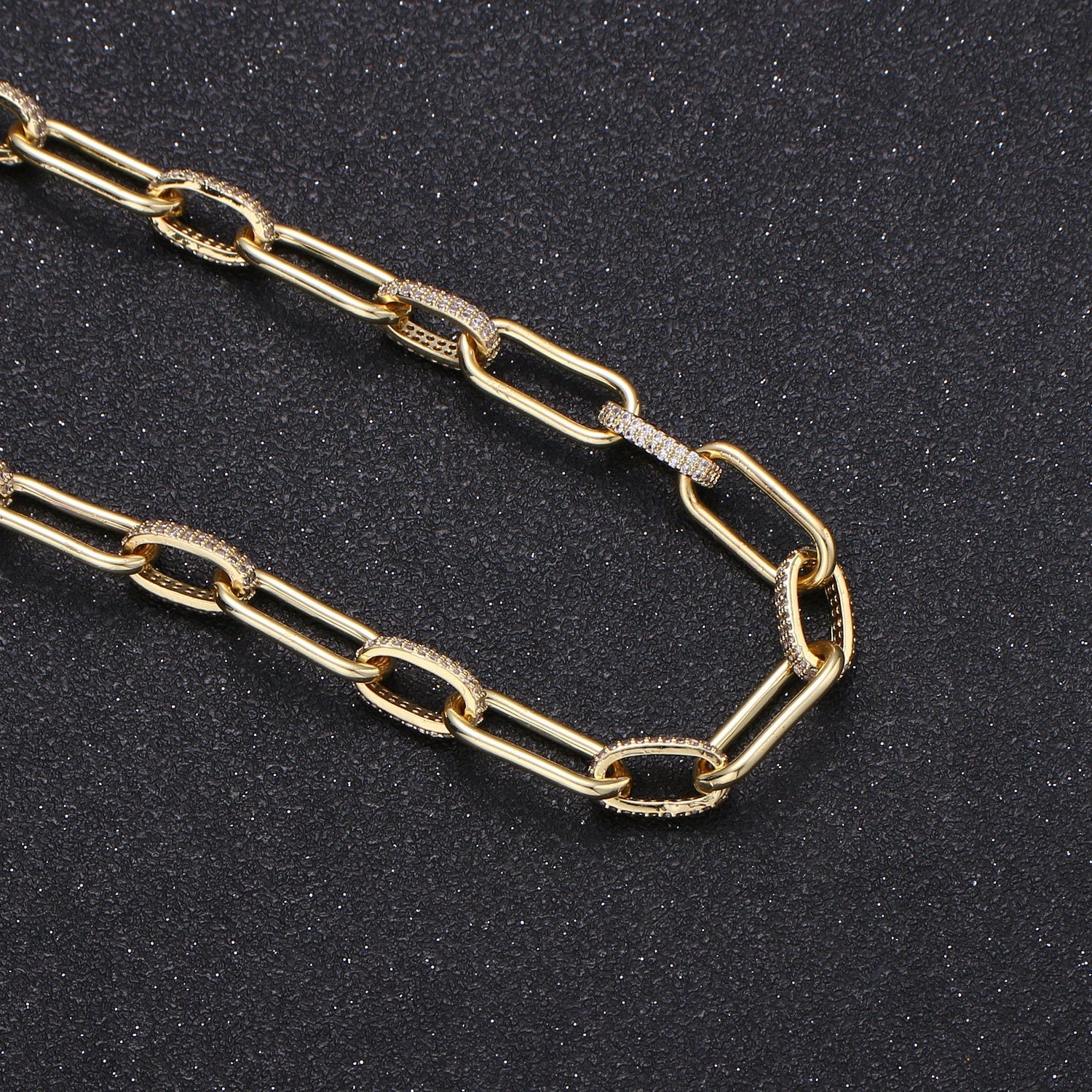 Gold Micro Pave Chain CZ Paper Clip Chain Specialty Link Cable Chain Cubic ClearChain Chunky Chain Size 7.5x17;5mm RC 293,294, O67, O68