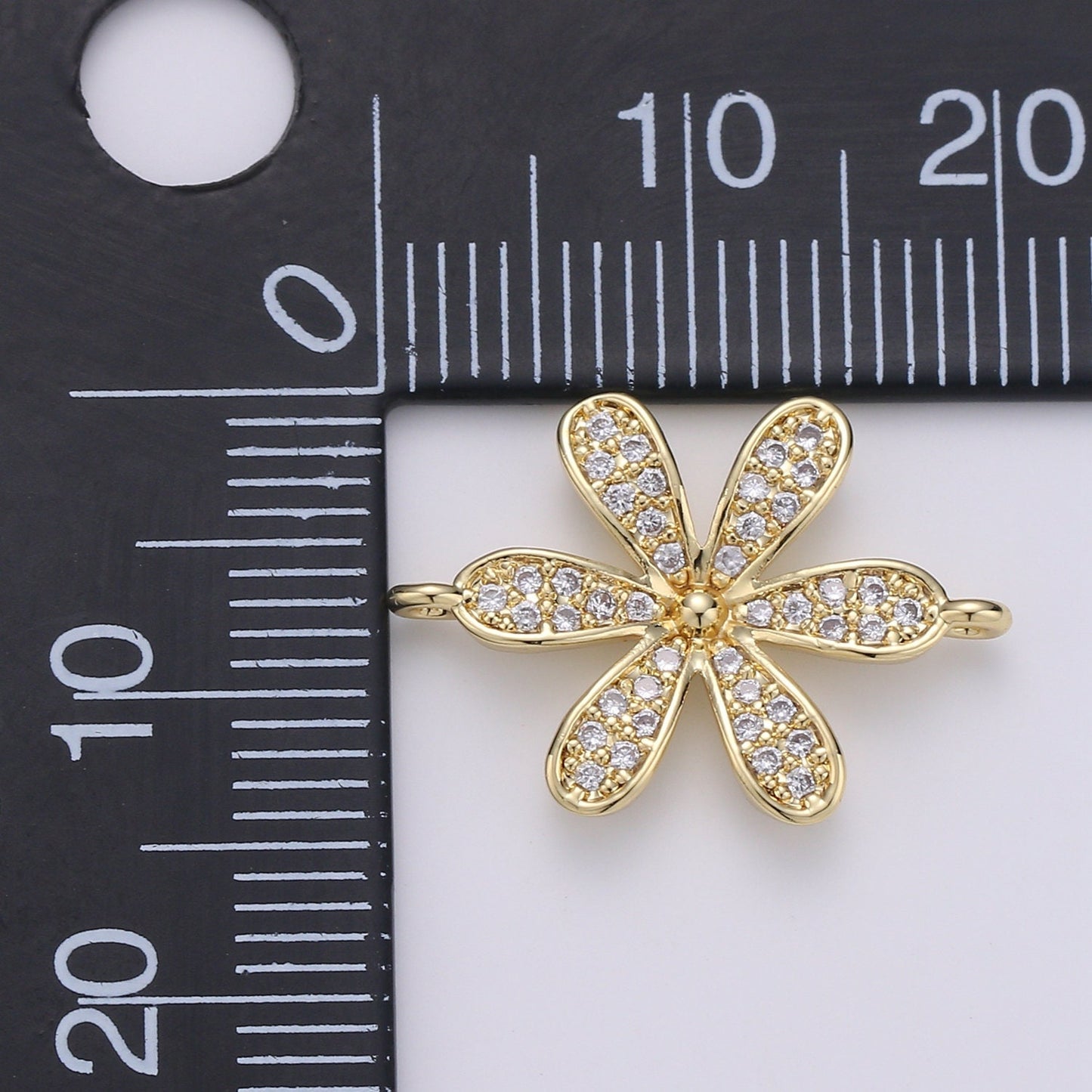 14K Gold CZ paved Connectors, Floral Charm Cubic Micro paved, Petal Jewelry Craft Supply, Spring, Jasmine, Nature Lover Gift