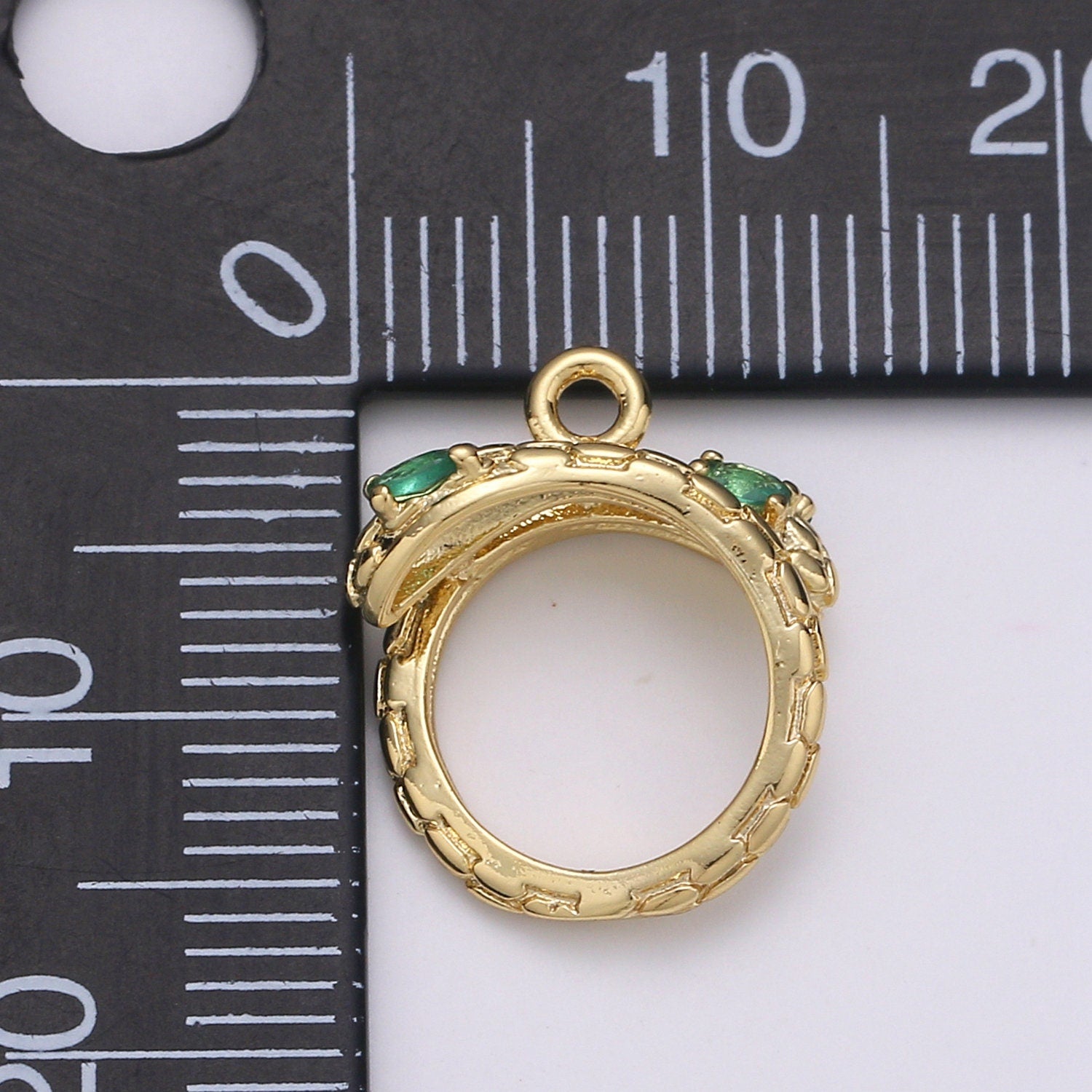 14K Gold Serpent Pendant with Green CZ, Ancient Greek Mythology Pendant, Earing DIY, Snake Pendant, Green CZ