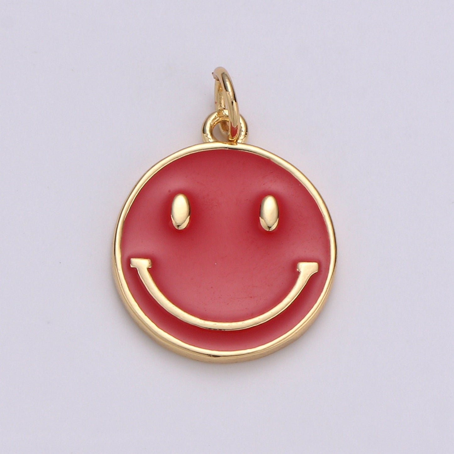 1pc Red Enamel Happy Face Charm, Gold Enamel Happy Face Charms, Red Happy Face in Gold Round Charm, Dainty Smile charm, Enamel Charm