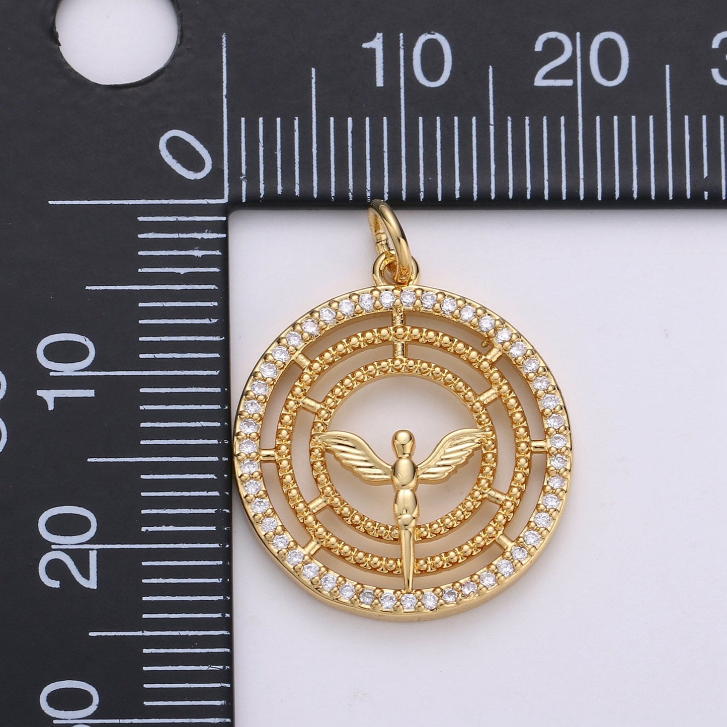24k Gold Angel Charm Micro Pave Cubic Angel Charm, Blessing Charms Angel Wings CZ Sparkle Gold Charm Dainty Minimalist Jewelry Ch1669