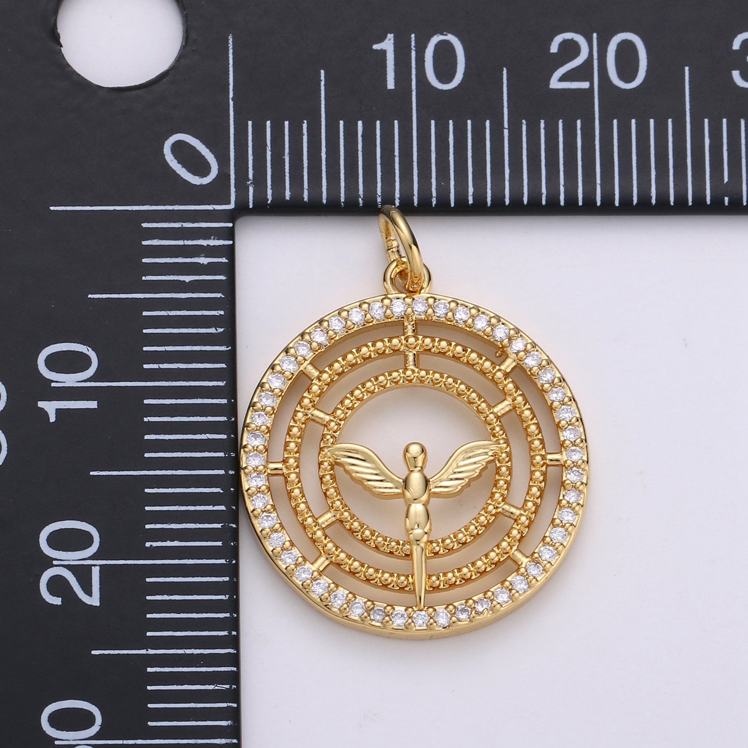 24k Gold Angel Charm Micro Pave Cubic Angel Charm, Blessing Charms Angel Wings CZ Sparkle Gold Charm Dainty Minimalist Jewelry Ch1669