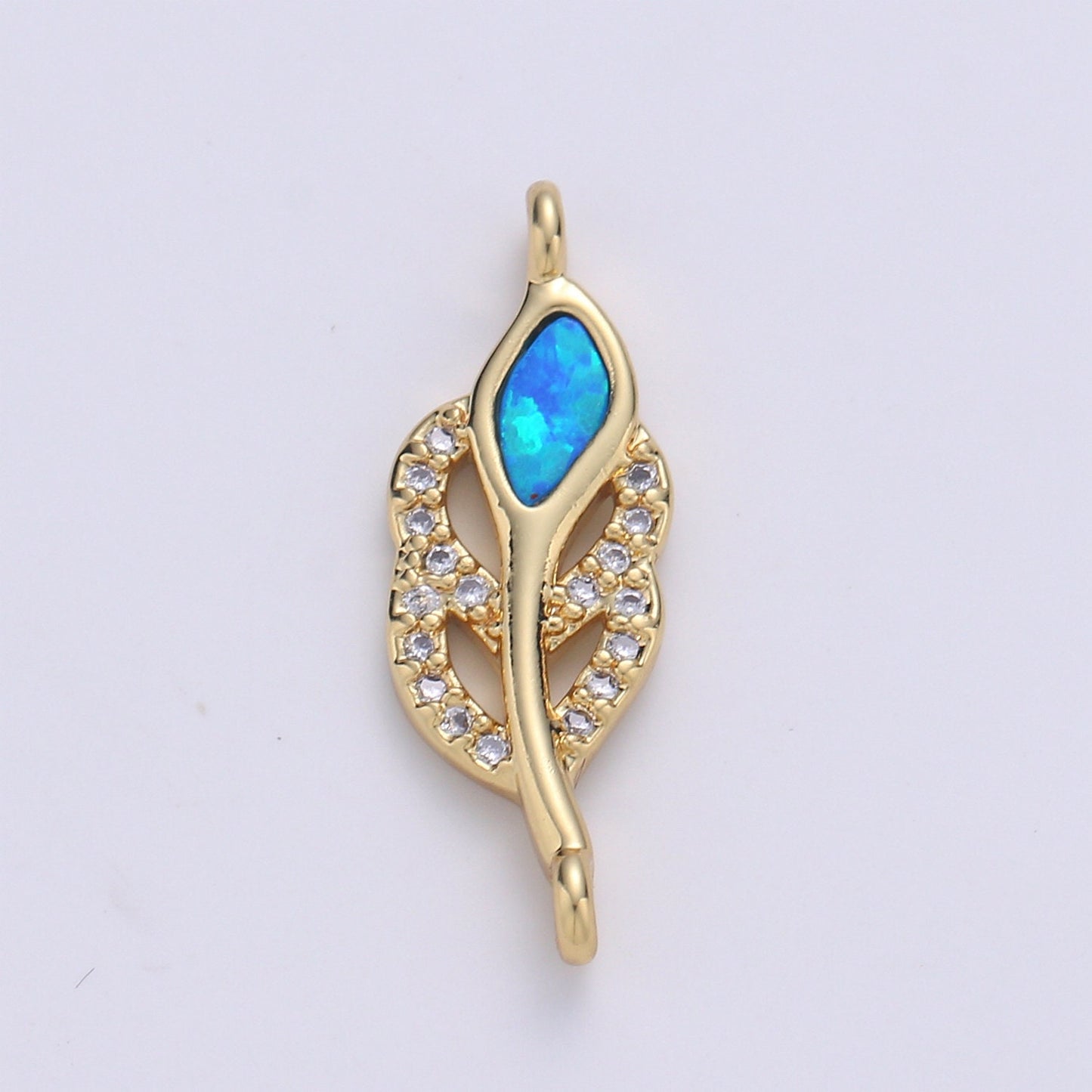 Leaf Cubic Pave 14K Gold FIlling Connector Blue Red White Dainty Connector for Necklace Bracelet Supply