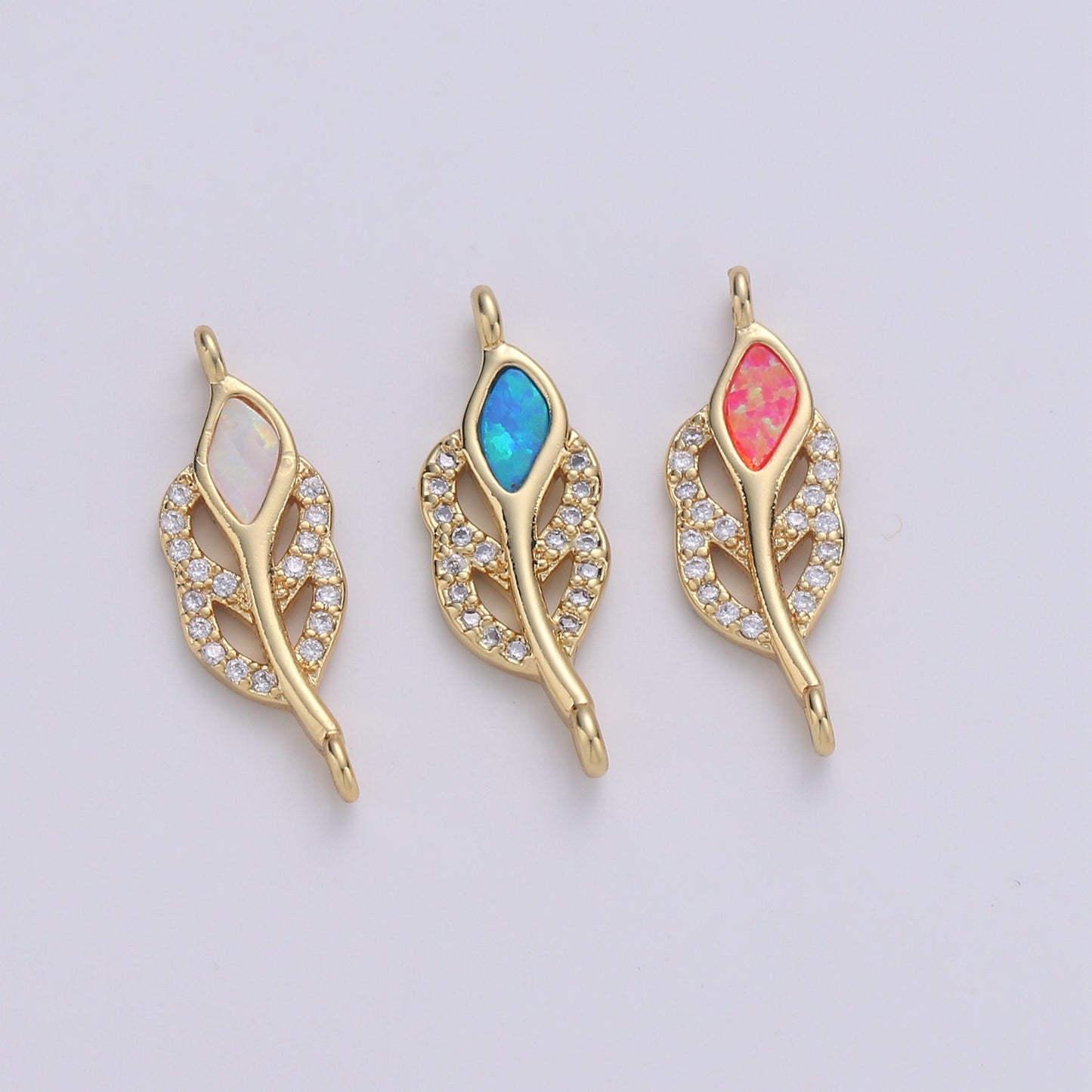 Leaf Cubic Pave 14K Gold FIlling Connector Blue Red White Dainty Connector for Necklace Bracelet Supply
