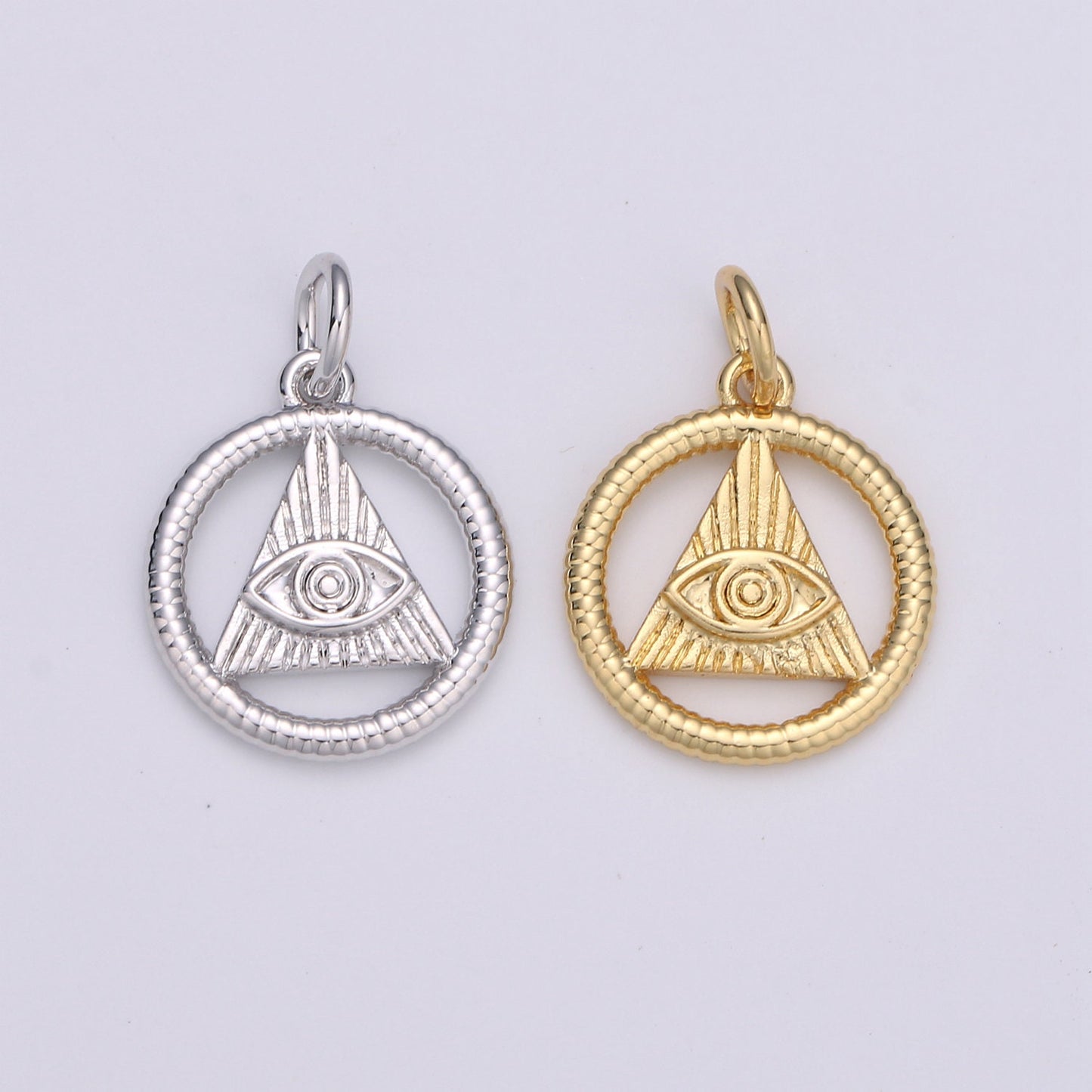 24k Gold and Silver Evil eye Triangle Charm, Circle Evil Eye Charm, , Gold Evil Eye Charm