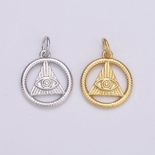 24k Gold and Silver Evil eye Triangle Charm, Circle Evil Eye Charm, , Gold Evil Eye Charm