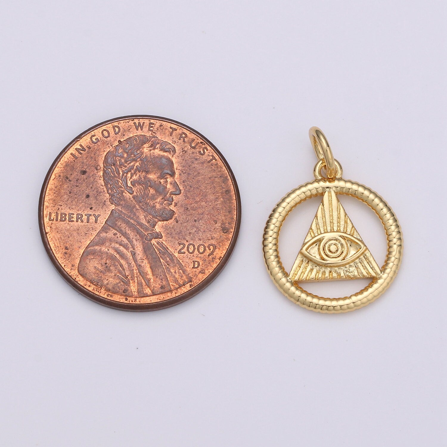 24k Gold and Silver Evil eye Triangle Charm, Circle Evil Eye Charm, , Gold Evil Eye Charm