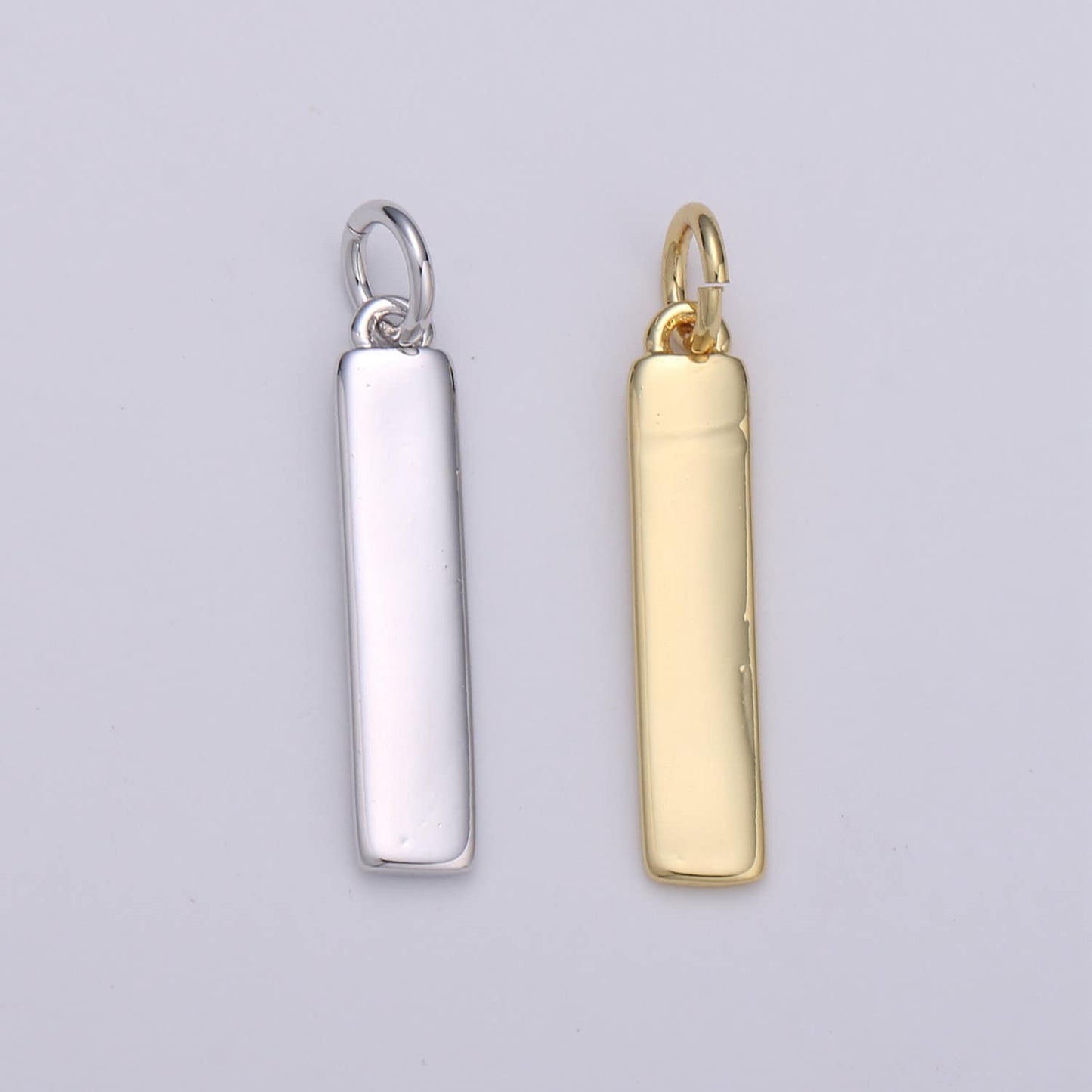 1pc 24k Gold and Silver Long Rectangle Charm, Dainty Women Necklace, Charm, For DIY Jewelry, Gold Color, CHGF-1570, 1571