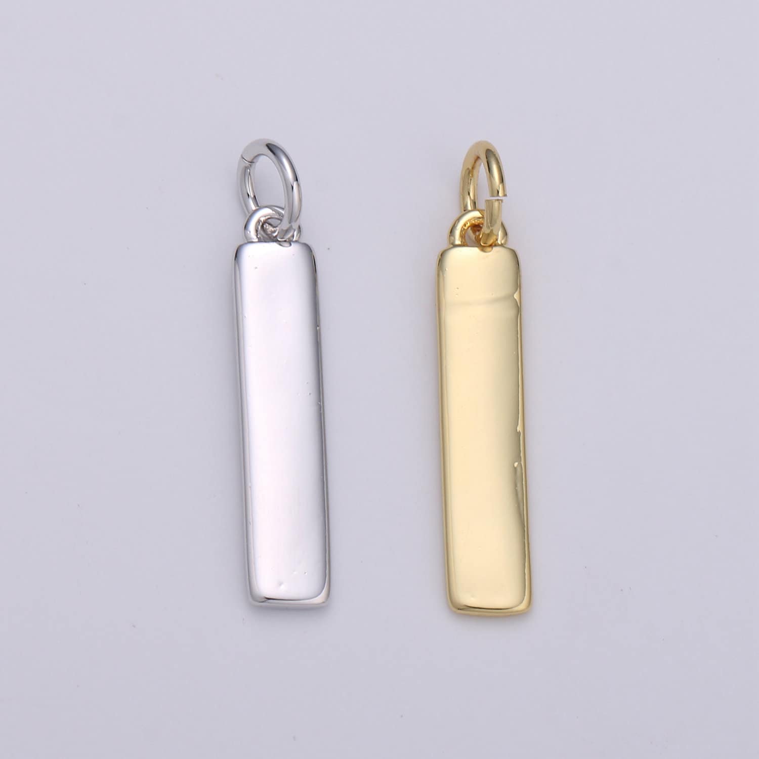 1pc 24k Gold and Silver Long Rectangle Charm, Dainty Women Necklace, Charm, For DIY Jewelry, Gold Color, CHGF-1570, 1571